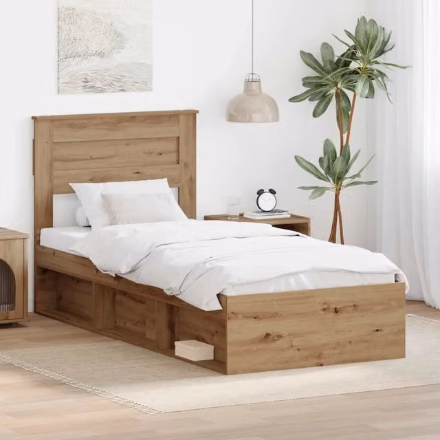 Letto con testiera e giroletto in legno color rovere vidaXL L/P: 190 x 80 cm
