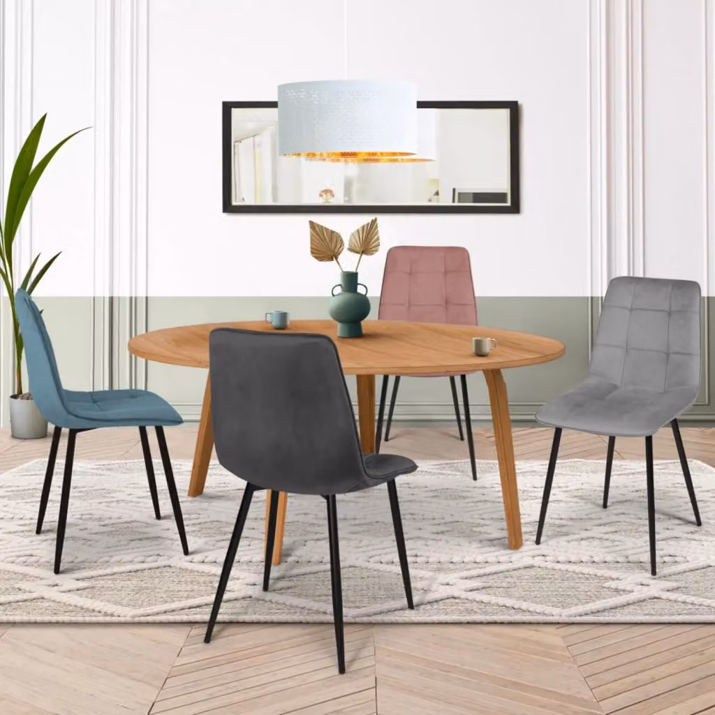 Set di 4 sedie MILA in velluto color pastello IDMarket, blu, grigio chiaro, grigio scuro e rosa – 2