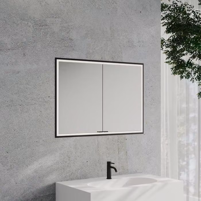 Specchio da bagno a muro modello Kronenbach Cube 2.0, dimensioni 100 cm, da incasso, con 2 ante