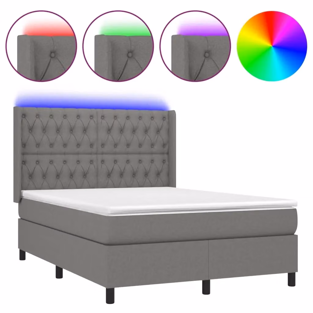 Letto Ibrido con Materasso e Illuminazione LED vidaXL, Grigio Scuro, L/P/H: 140 x 200 x 128 cm – 2