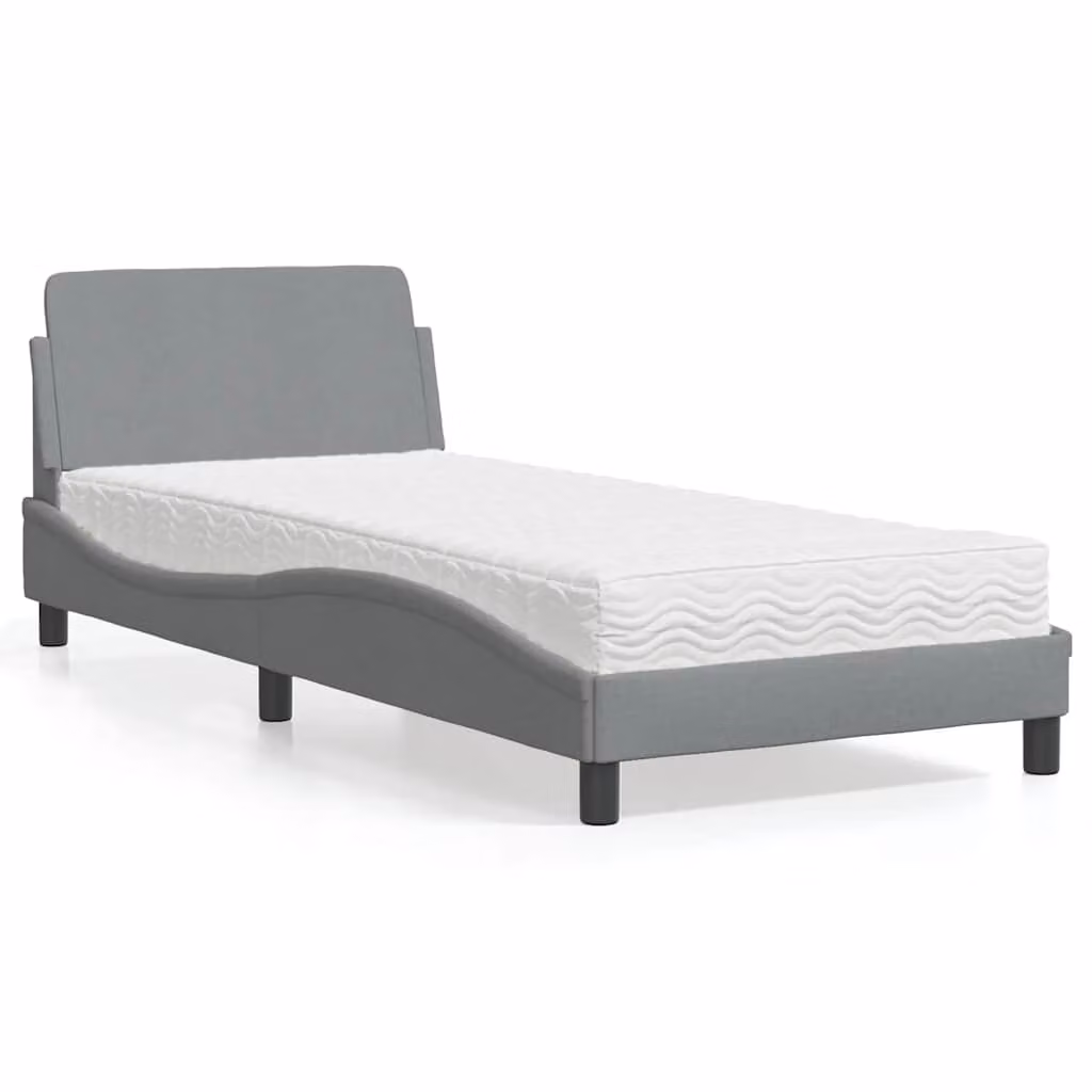 Letto con Materasso Dover vidaXL in Tessuto Grigio Chiaro e Bianco, L/P/H: 80 x 200 cm