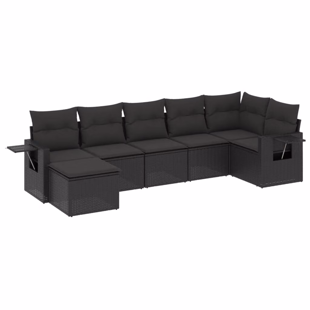Set Divani da Giardino con Cuscini 7pz Nero Polyrattan