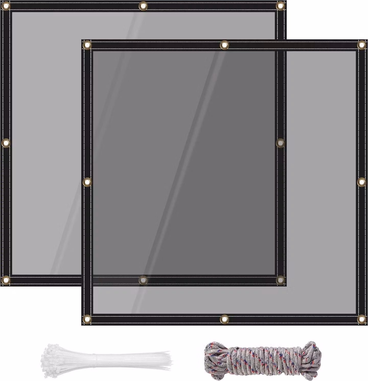 Set di 2 teloni per finestre 2×2 m - Telone in PVC - Trasparente - Impermeabile - Resistente ai raggi UV - Antipolvere - Occhielli in ottone - Bianco