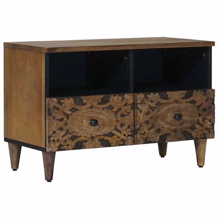 Mobile TV vidaXL in legno di mango massello marrone con design moderno L: 70 cm, P: 33 cm, H: 46 cm