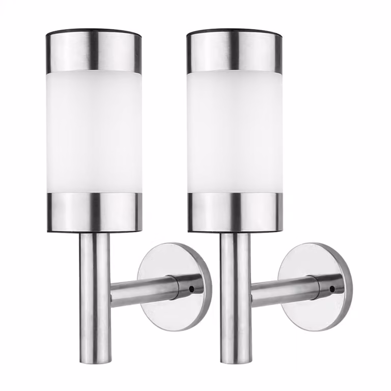 2 lampade da parete solari a LED in acciaio inossidabile con sensore di movimento per esterni, giardino