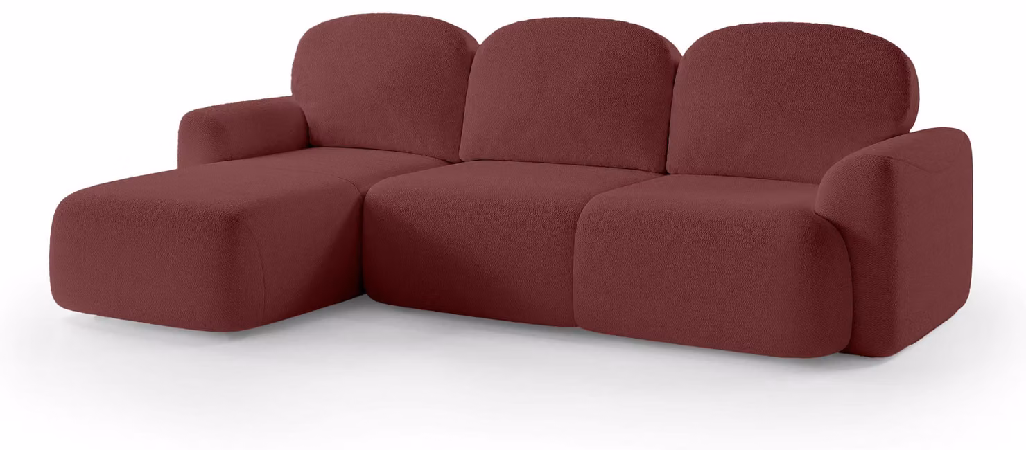 Divano a tre posti con funzione letto, modello Bulu, colore rosso "Rubin", lato sinistro