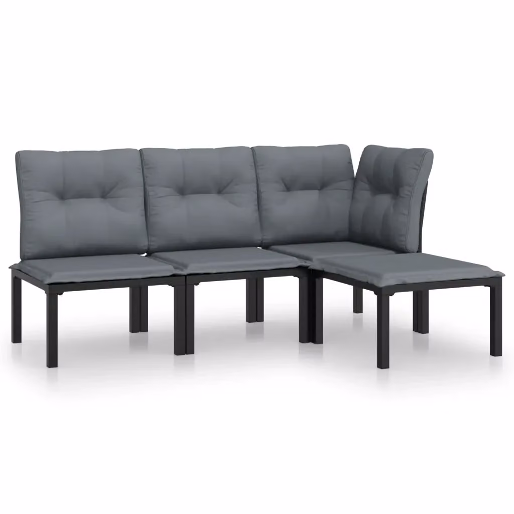 Set Salotto da Giardino a L vidaXL in Polyrattan Nero e Grigio con Cuscini e Ottoman – 2