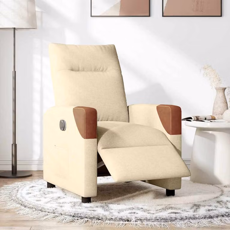 vidaXL Poltrona Elettrica Reclinabile Crema in Tessuto