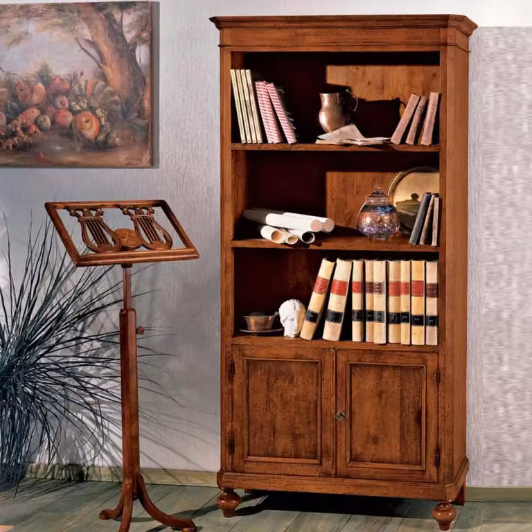 Libreria a giorno Mobili 2G in legno massello noce con 3 vani e 2 ante, L: 100 cm, P: 40 cm, H: 194 cm