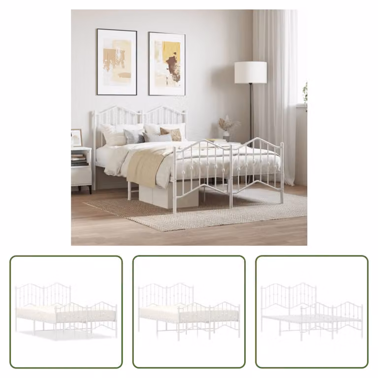 The Living Store Struttura letto con testiera e pediera in metallo bianco 120x190 cm