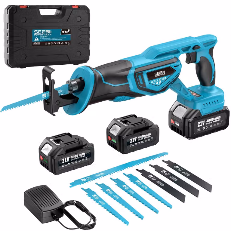 Sega reciproca a batteria, 21 V, 3500 giri/min, con 2 batterie da 4,0 Ah e 8 lame di ricambio
