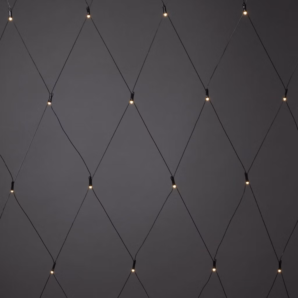 Rete luminosa a LED Konstsmide, con sensore di luminosità e timer 6h e 9h, smerigliata, 40 diodi bianco caldo, a batteria, per esterni (IP44), cavo nero, batteria: 4 x AA 1,5V (escl.) - 3723-130