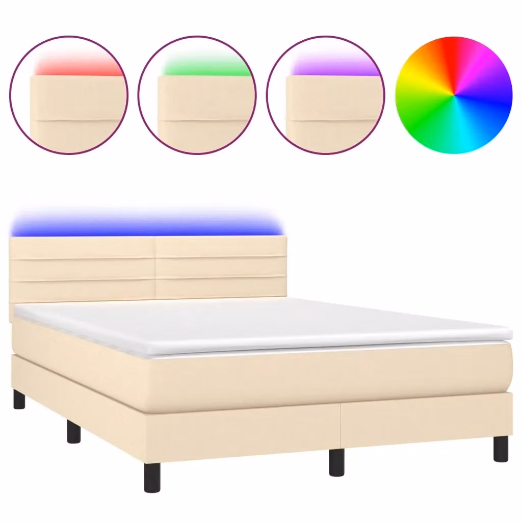Letto Ibrido con Materasso vidaXL in Tessuto Beige con Illuminazione LED e Porte USB L/P/H: 140 x 190 cm – 2