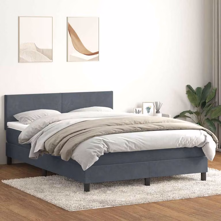 vidaXL Letto con Giroletto a Molle e Materasso in Velluto Grigio, L/P/H: 160 x 213 x 88 cm