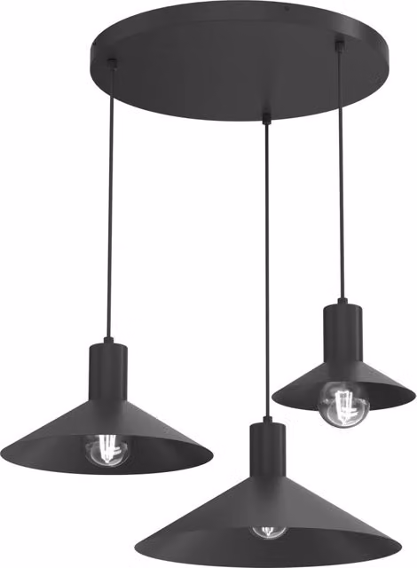Lampada sospesa Nox Luminex con 3 luci coniche in metallo nero, attacco E27, H: 110 cm, L: 80 cm, P: 80 cm