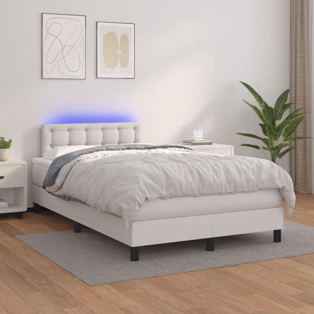 The Living Store Letto a molle con materasso e LED bianco 120x200 cm in ecopelle