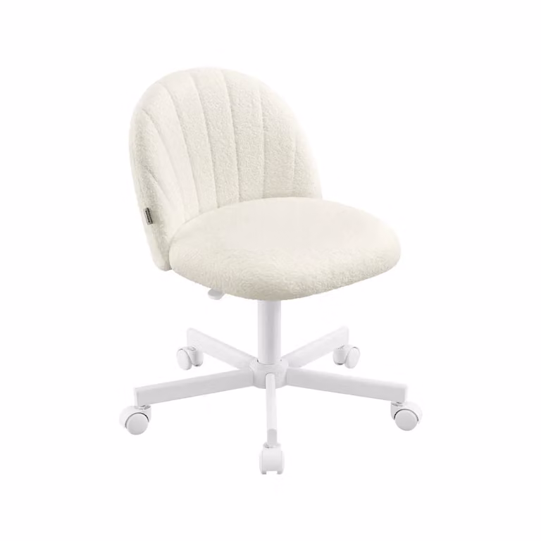 Sedia da ufficio in tessuto peluche regolabile e confortevole, Bianco Crema