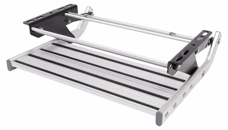 Gradino di accesso per camper/roulotte/autocarri - Gradino ribaltabile - Lega di alluminio - A scomparsa manuale - Portata 150 kg - 50,9×23,5 cm - Argento