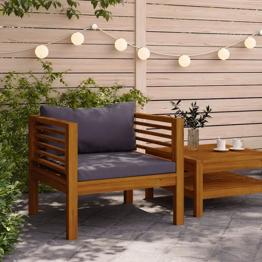 Sedia da giardino moderna in legno di acacia con cuscini grigi CFW2071721 – 2