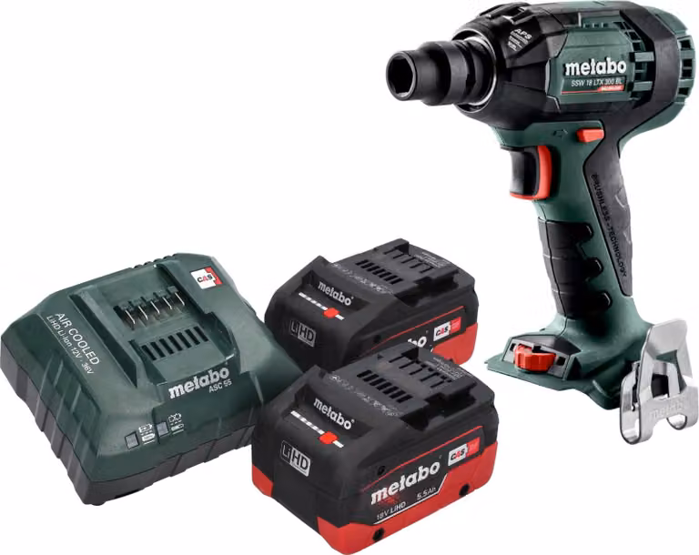 Avvitatore a impatto a batteria Metabo SSW 18 LTX 300 BL 18 V 300 Nm 1/2" Brushless + 2x batteria LiHD 5,5 Ah + caricabatteria