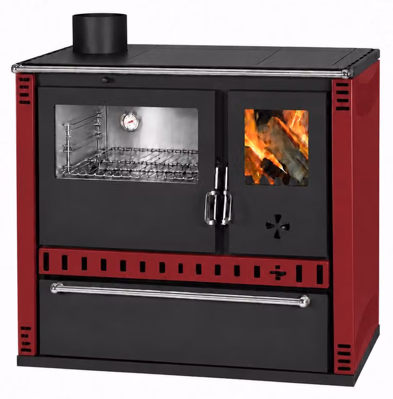 Cucina a legna PRITY GTD FI S DR 10,9 kW, Bordeaux, forno sinistro