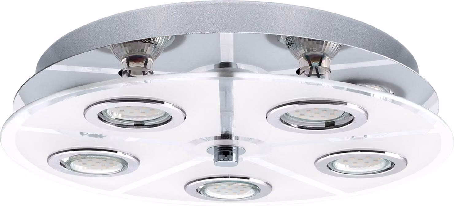 EGLO Lampada da soffitto LED Cabo, plafoniera, faretto da soffitto in acciaio inox e vetro satinato, lampada da soggiorno, lampada da cucina, lampada da corridoio con GU10, Ø 35 cm