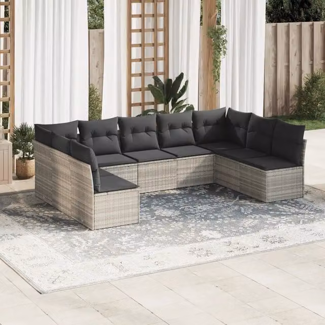 vidaXL Set Divano da Giardino a L con Cuscini Grigio Moderno in Polyrattan e Metallo