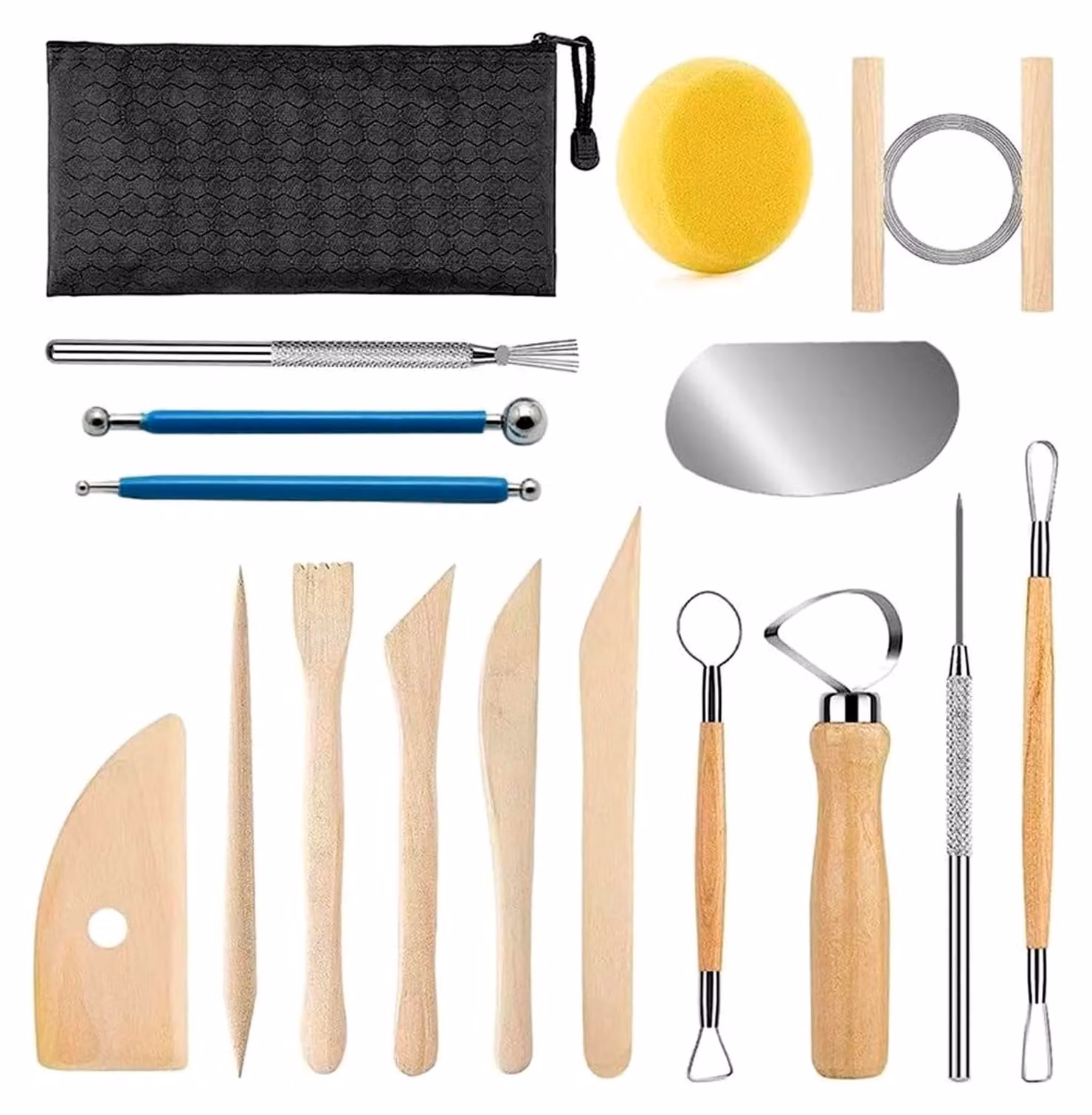 Set di strumenti per la Vetroceramica, composto da 17 pezzi, tra cui strumenti per la scultura dell'argilla e stecchini per intagliare