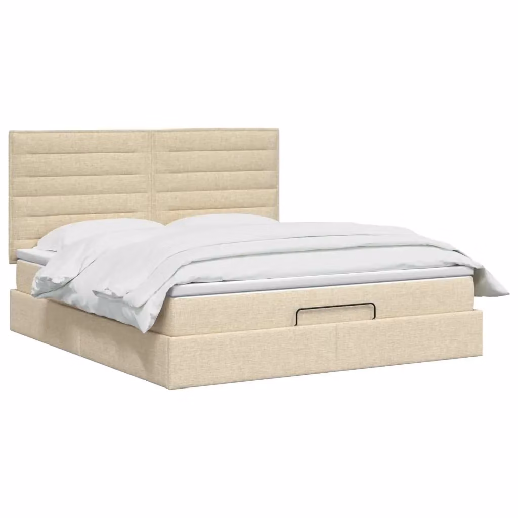 Letto ottomano con contenitore a sollevamento vidaXL in tessuto beige L 180 x P 200 cm – 2