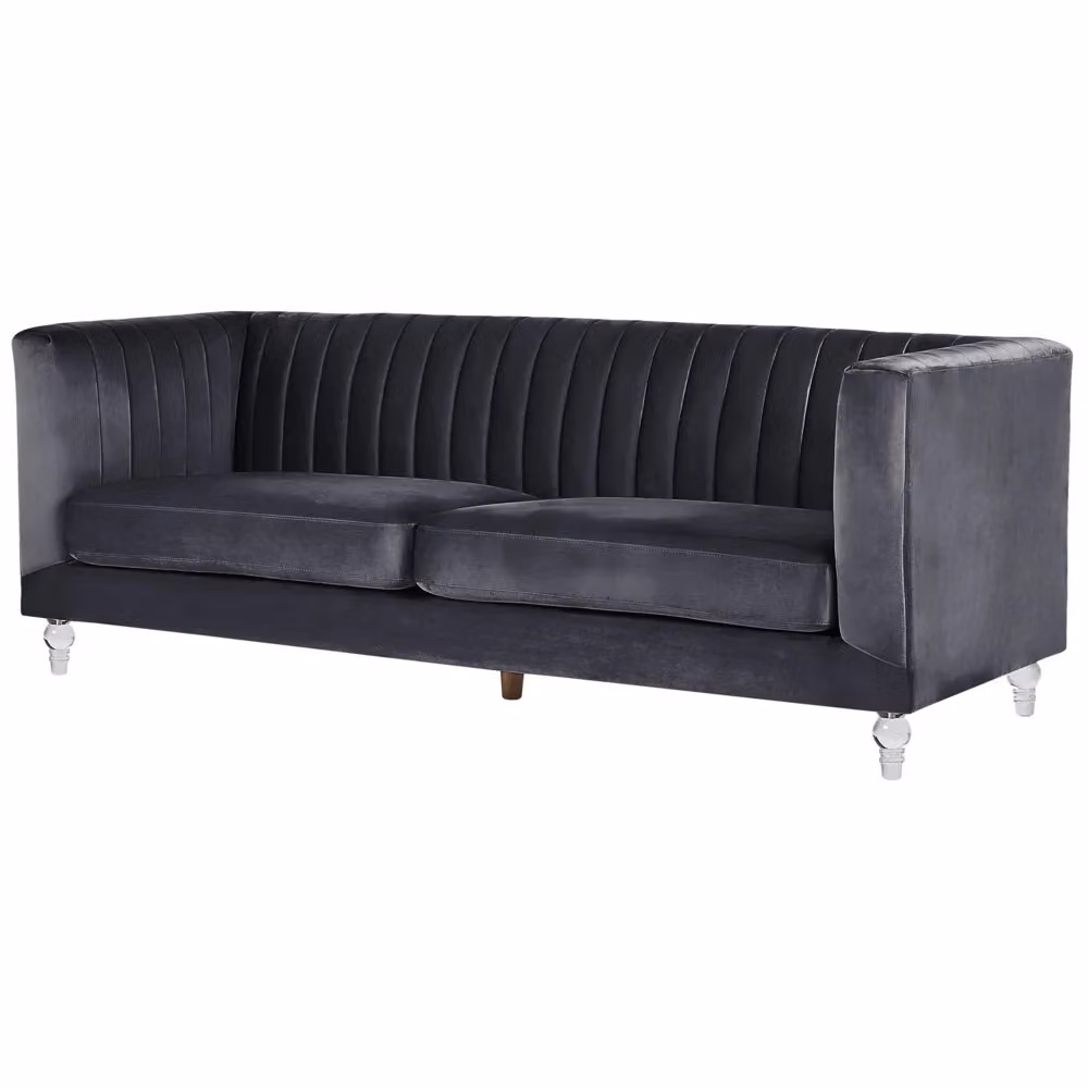 Divano Beliani a 3 posti in velluto nero stile moderno per il tuo soggiorno L: 204 cm, P: 78 cm, H: 75 cm – 2
