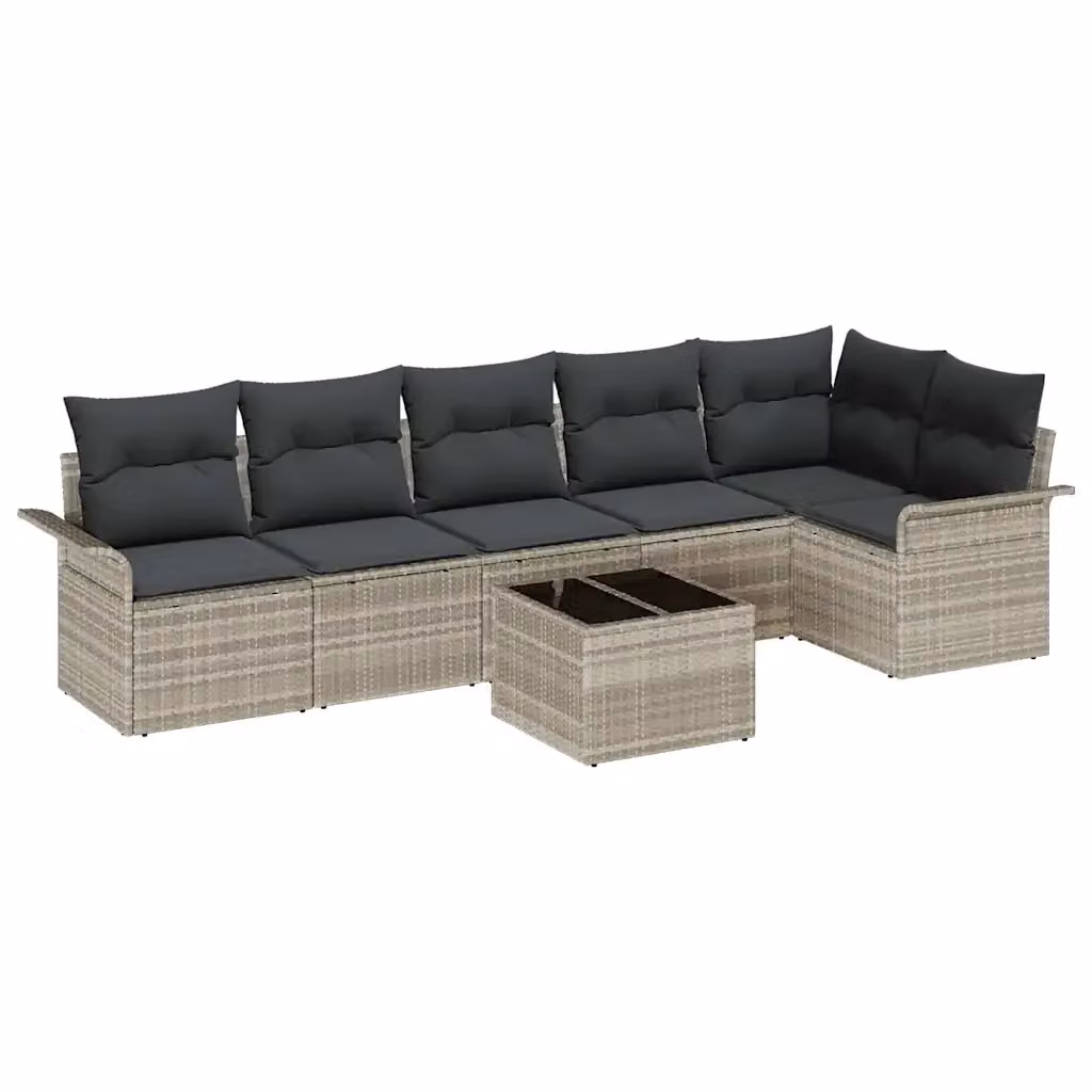 Set Divano da Giardino vidaXL 7 Pezzi a Forma di L Grigio con Cuscini e Tavolino in Polyrattan e Acciaio – 2