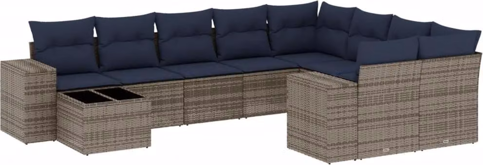 Set Divani da Giardino 10 pz con Cuscini Grigio in Polyrattan