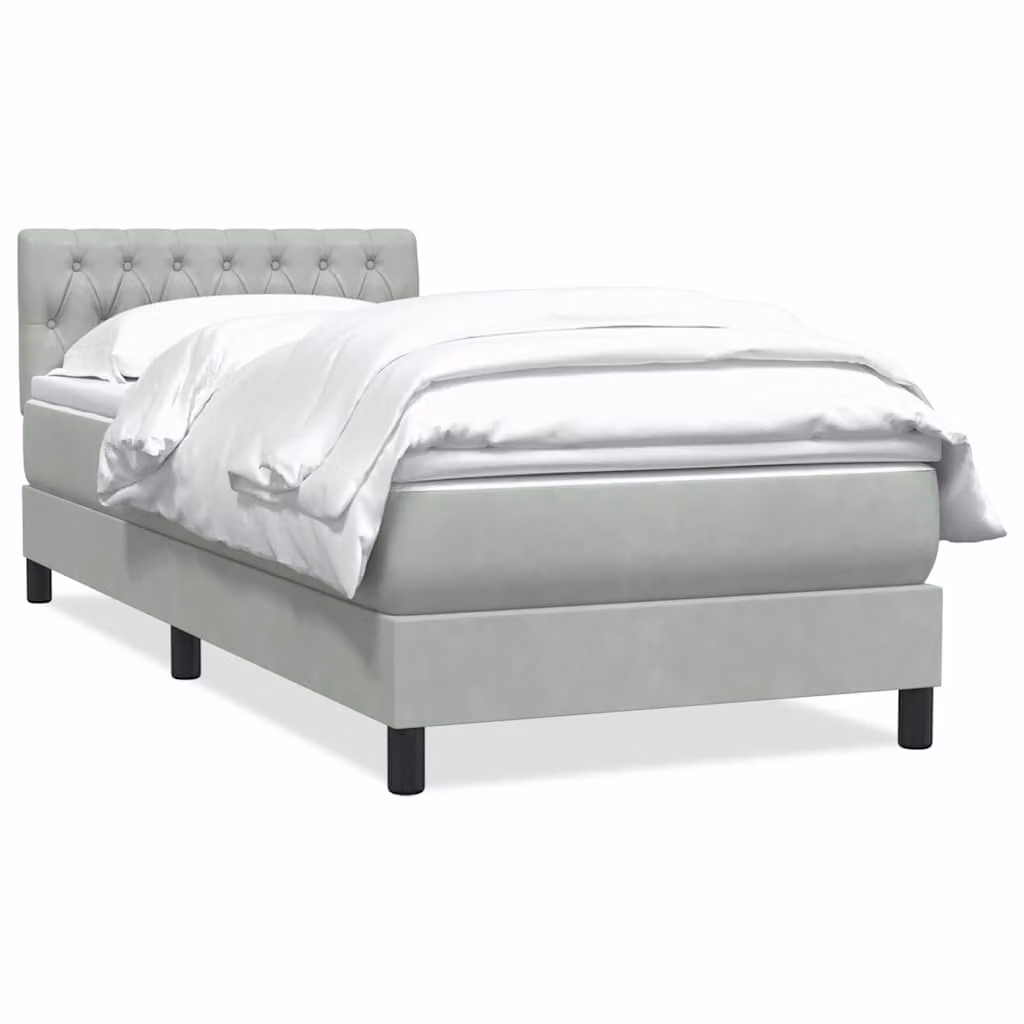 vidaXL Giroletto a Molle con Materasso in Velluto Grigio e Bianco, L/P/H: 90 x 223 x 88 cm