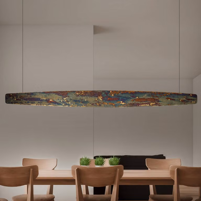 Quitani Persida Lampada a sospensione LED, 148 cm, metallo d'impatto, oro Quitani, dimmerabile, Bronzo / Ottone antico, Soggiorno / Sala da pranzo, Metallo, Industriale