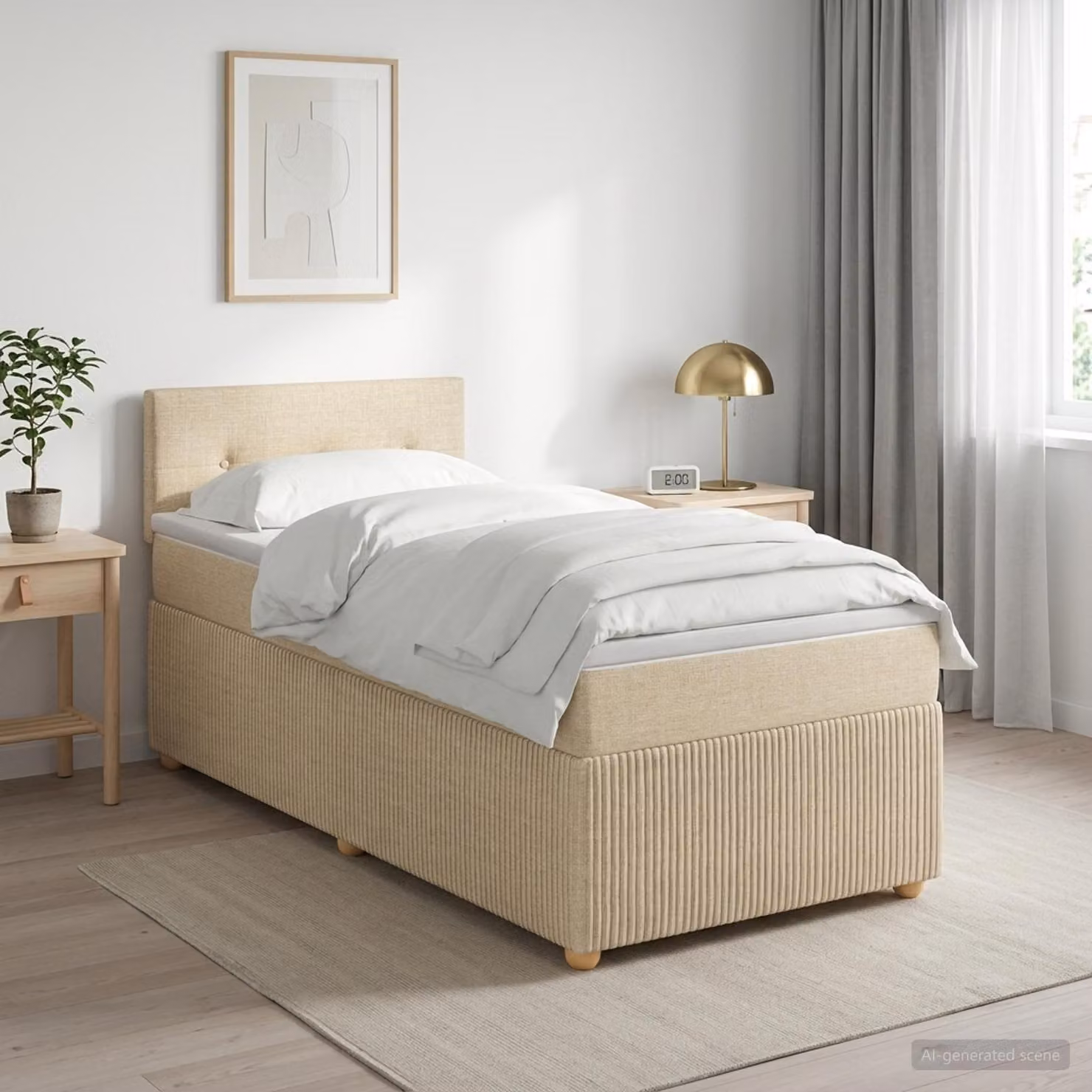 Letto box spring con materasso ibrido vidaXL in tessuto beige e multicolore L/P: 90 x 200 cm
