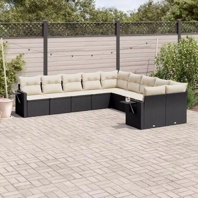 Set di Divani da Giardino a L vidaXL in Polyrattan Nero con Cuscini e Coperture Rimovibili
