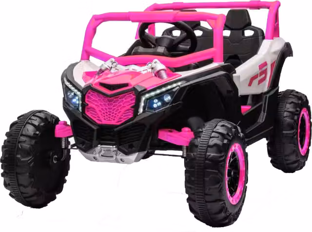 Veicolo elettrico a 2 posti per bambini Aosom, 12V, con ammortizzazione anteriore e posteriore e funzione d'oscillazione, Rosa+Bianco, L 111 cm x P 70 cm x H 63 cm – 1