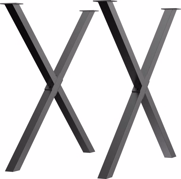 Fortuna Lai Gambe per tavolo 2 pezzi a forma di X in acciaio per tavolo da pranzo, scrivania, tavolino da caffè Nero 72 cm stabile e moderno