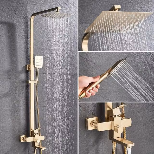 Sistema doccia di scarsa qualità - Miscelatore da incasso per vasca - Doccia a pioggia da 20 cm - Soffione e bocchetta per vasca - Miscelatore monocomando per acqua calda/fredda - Finitura oro spazzolato