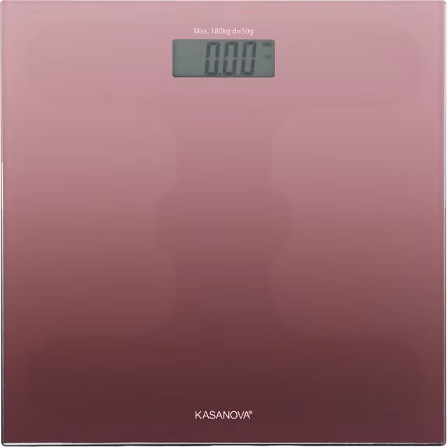 Bilancia pesapersone digitale Kasanova in vetro rosa con display digitale, portata massima 180 kg