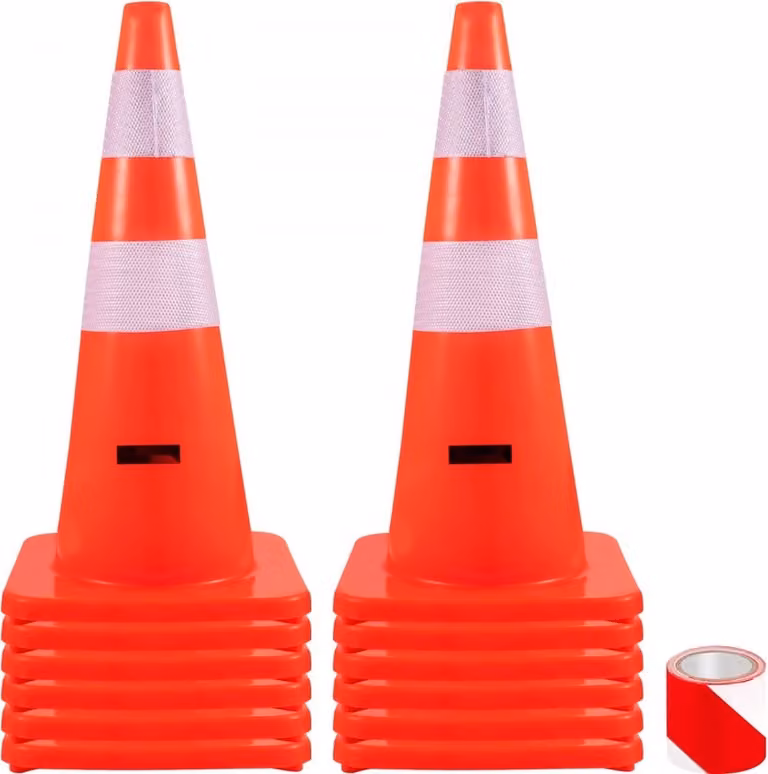 Cono di sicurezza - Cono stradale - 30,5 x 71,1 cm - Arancione - Collari riflettenti