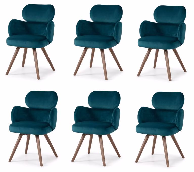 Set di 6 poltrone da pranzo Prestige, colore verde smeraldo, tessuto, design elegante