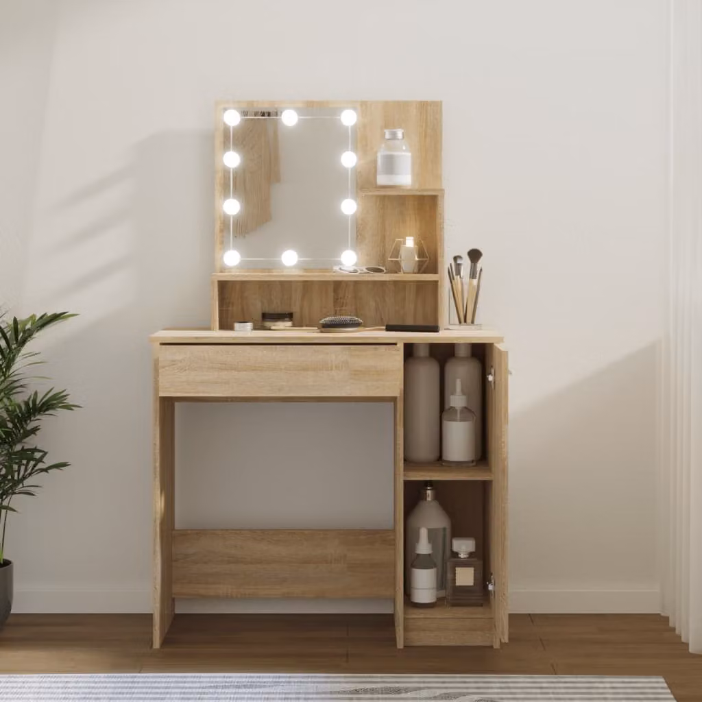 The Living Store Comodino con LED rovere Sonoma 86,5x35x136 cm