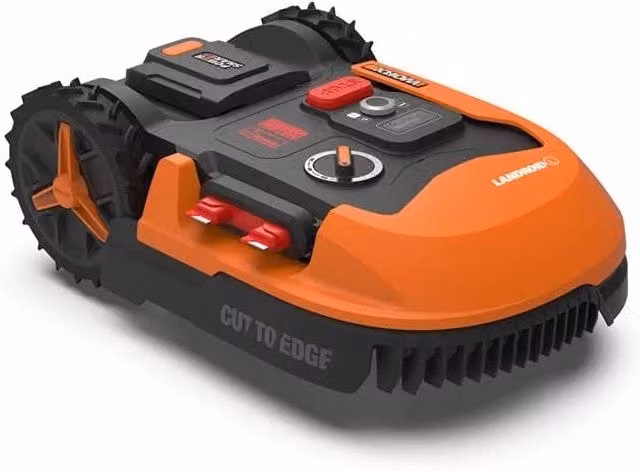 Robot rasaerba automatico Worx Landroid WR147E.1 con tecnologia WiFi, Bluetooth e taglio Cut to Edge per giardini fino a 1000 m2, arancione – 1