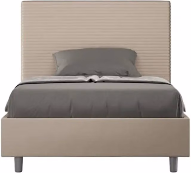 Letto matrimoniale francese con rete imbottito 140x210 similpelle tortora Focus