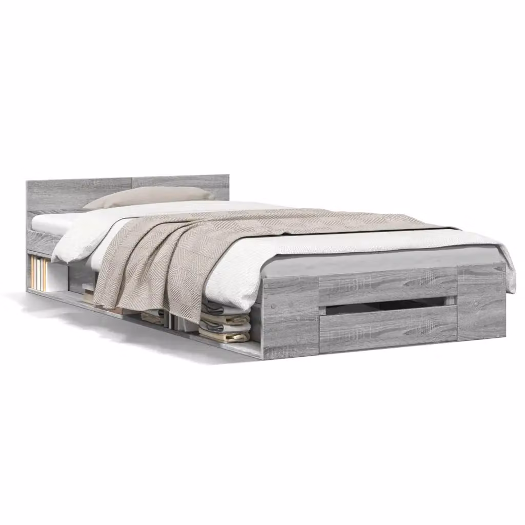 Letto con cassetti moderno vidaXL in legno multistrato grigio L: 100 cm, P: 200 cm, H: 32 cm – 2