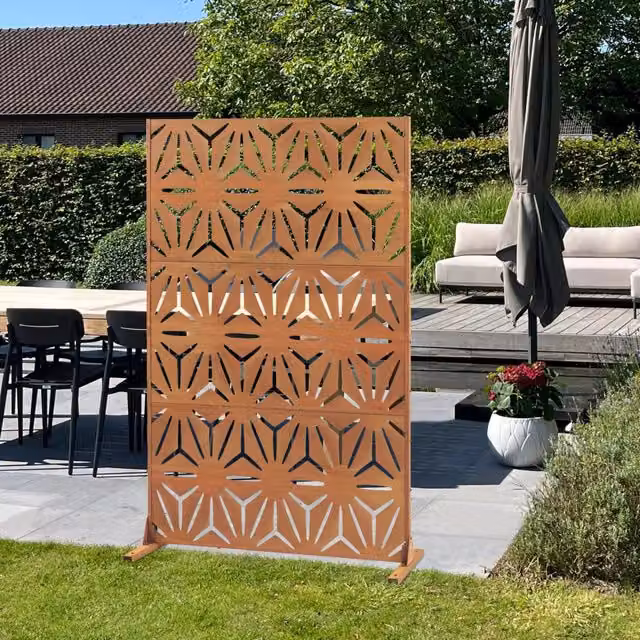 Pannello Divisorio Kilsturd in Acciaio Corten con Motivo Decorativo, Colore Marrone e Arancione, L: 120 cm, H: 180 cm, P: 40 cm