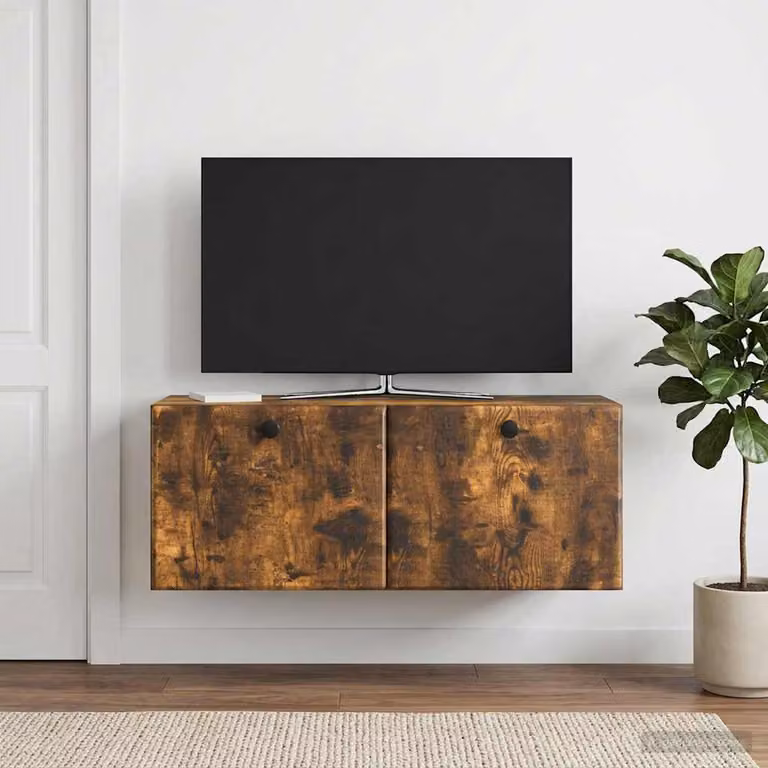 Mobile Porta TV da Muro vidaXL in Rovere Fumo, Design Moderno con Scomparti Media, L 78,5 x P 31 x H 30 cm