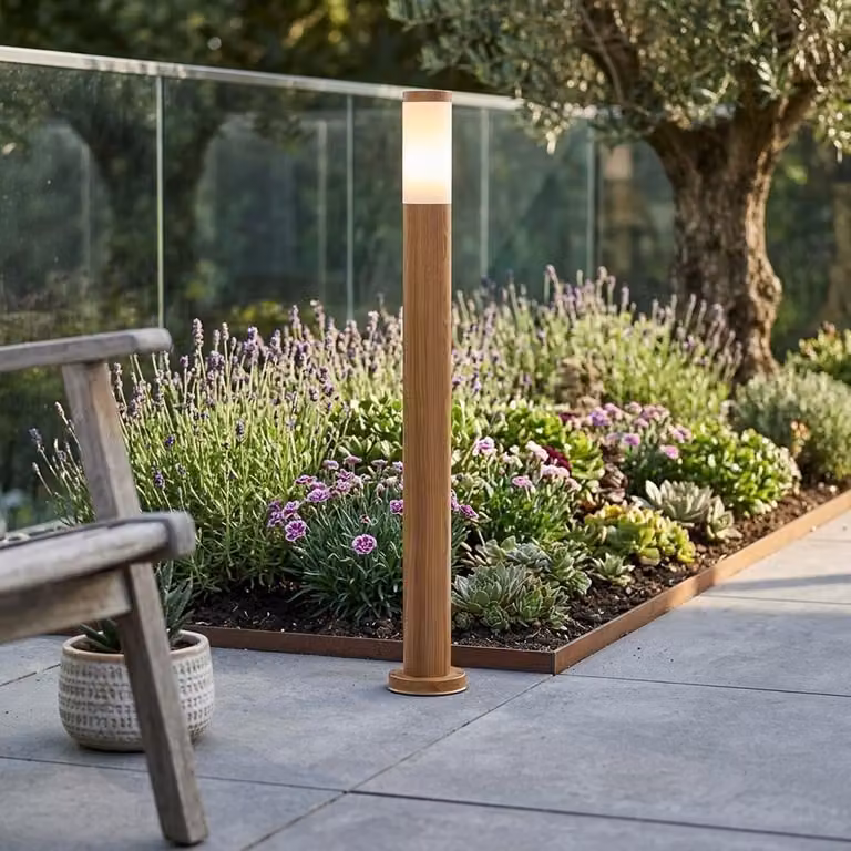 Lampada da terra a LED RGB, acciaio inossidabile, effetto legno, controllo tramite app, H 110 cm