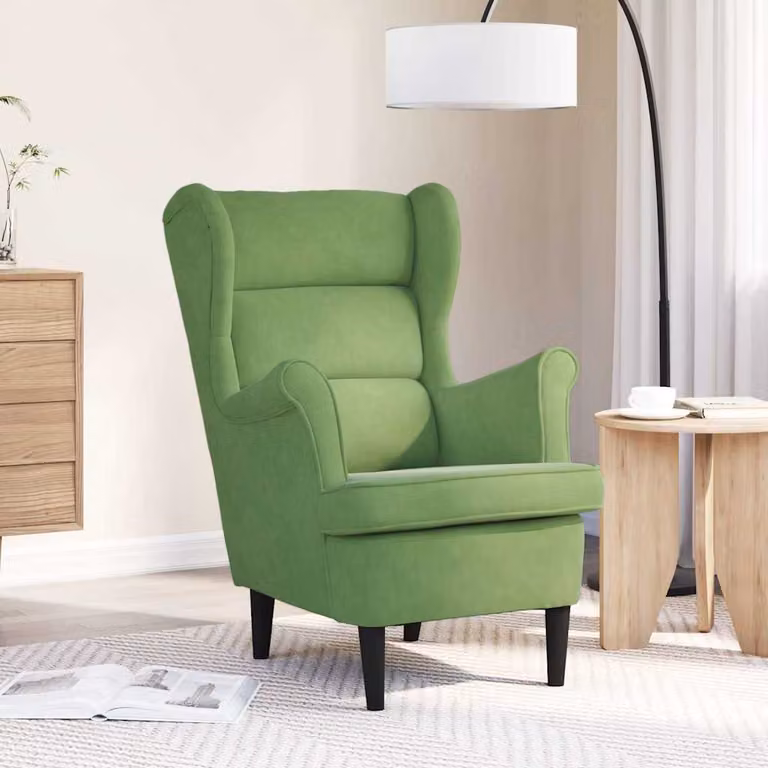 Poltrona moderna in velluto verde vidaXL con braccioli e struttura in legno